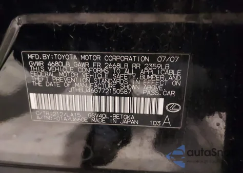 2007 Lexus Es 350 z USA, uszkodzony, nr VIN JTHBJ46G772150587